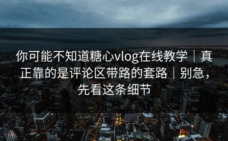 你可能不知道糖心vlog在线教学｜真正靠的是评论区带路的套路｜别急，先看这条细节