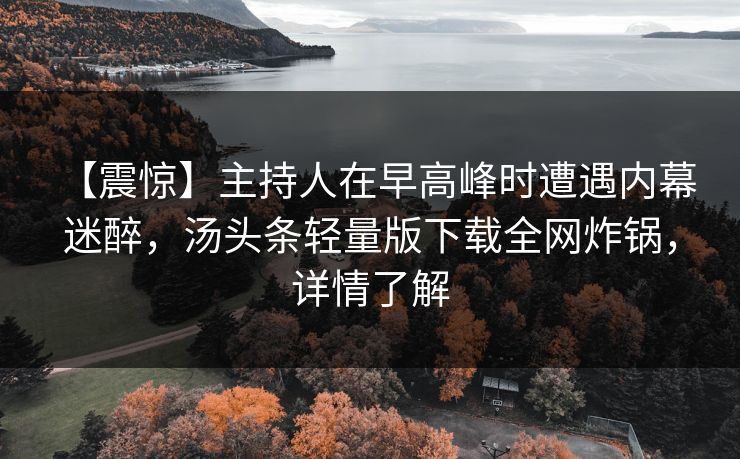 【震惊】主持人在早高峰时遭遇内幕 迷醉，汤头条轻量版下载全网炸锅，详情了解